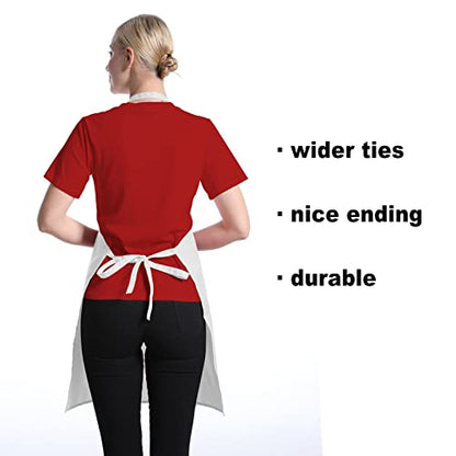 Total 15 PCS Plain Color Bib White Apron for Women Adult with 2 Front Pocket - color: White
