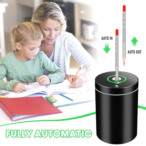 Fully Automatic Electric Pencil Sharpener,Rechargeable smart Pencil Sharpener.Suitable for No. 2/Colored Pencils (6-8 mm),Applicable to School/Classroom/Office/Home - color: Black