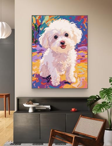 Dog Paint by Numbers Kit for Adults Beginner,Animal,16x20 | Full set with wooden brushes,rolled canvas,rich paints.Calming activity.Beginner friendly.Just open and paint. - color: 16"X20"Rolled Canvas(Frameless)-Dog