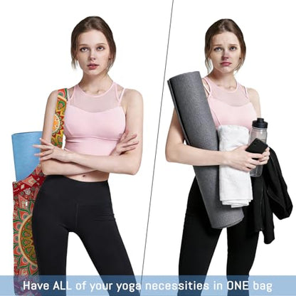 Mandala Yoga Mat Bag with Large Waterproof Zipper Pocket and Drawstring Pocket Long Tote Yoga Mat Carrier Holder Bags Fit Most Size Mats - color: Red