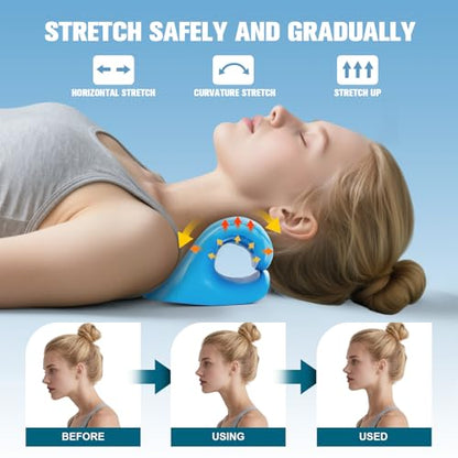 Neck Stretcher & Cervical Traction Pillow, TMJ & Shoulder Relief, Blue