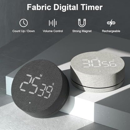 AVINIA Desk Timer for Productivity Magnetic Digital Kitchen Timer Rechargeable Fabric Mesh Cover 99 Mins Countdown/Count Up Stylish Efficana Konah Home Timmer for Cooking (Fabric Gray) - color: Fabric Gray