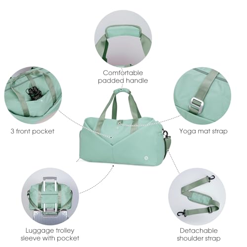 Ceneda 20" Gym Bag for Women with Wet Pocket & Shoe Compartment, Lightweight Duffel Waterproof Carry On Duffle for Travel, Yoga, Overnight (Mint Green) - color: Mint Green