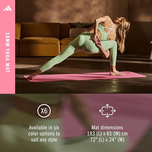 adidas Yoga Mat - Eco Friendly - Non Slip, Durable Textured Surface - color: Pink Fusion, size: 10 mm