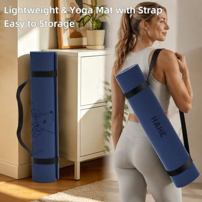 HAHE Extra Wide Yoga Mat, 75"x 32" POE Deer Print Exercise & Fitness Mat | 8mm Thick Large Yoga Mats for Men & Women, Pilates Mat for Home Workout, Non Slip Exercise Mats with Carry Strap - color: Sea blue