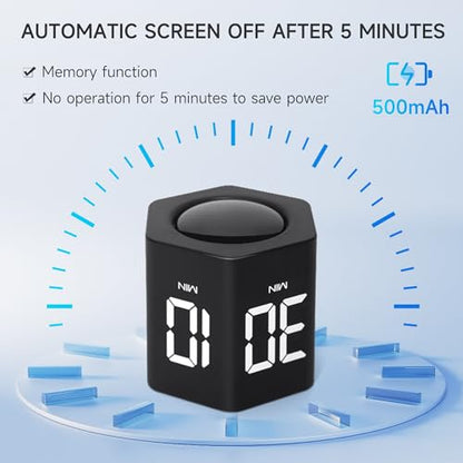Productivity Timer, 1, 5, 10, 30, 60 Minute Presets, Desk Cube Timer | Gravity sensor, mute and vibration modes; ADHD-friendly for work, study, kitchen and back to school - color: Black