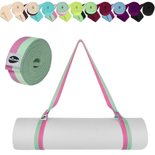 TECEUM Yoga Mat Strap – Extra Soft & Thick Cotton Carrier for All Mats - color: Lavander Green, size: 64 IN