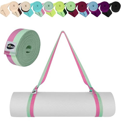 TECEUM Yoga Mat Strap – Extra Soft & Thick Cotton Carrier for All Mats - color: Lavander Green, size: 64 IN