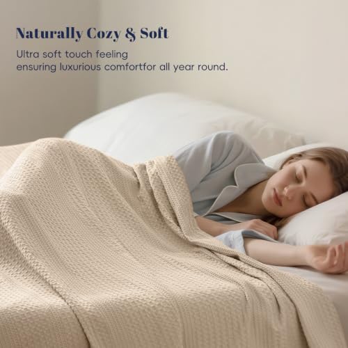 PHF Lightweight Waffle Weave Blanket King for Bed Light Tan 104"x90" - color: Light Tan, size: King(104"x90")