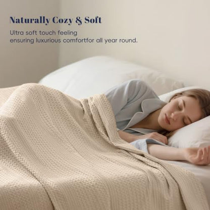 PHF Lightweight Waffle Weave Blanket King for Bed Light Tan 104"x90" - color: Light Tan, size: King(104"x90")