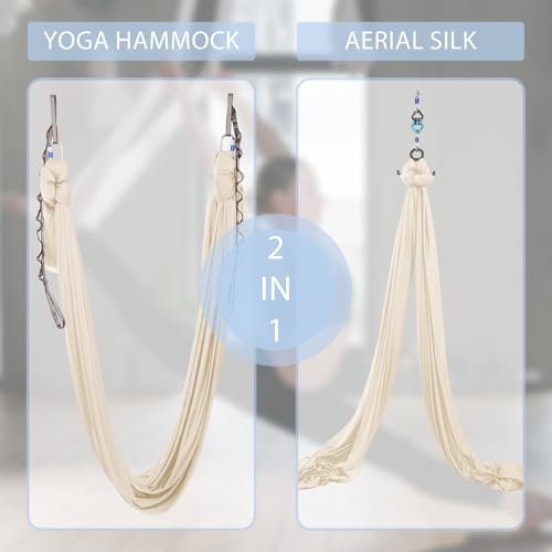 Aerial Silks Yoga Swing Set, Fitness Aerial Yoga Kit | Anti-Gravity Flight Aerial Yoga Hammock Kit; Low/Non Stretch Nylon Tricot Fabric; For Fitness & Dance; Hardware Included - color: Champagne