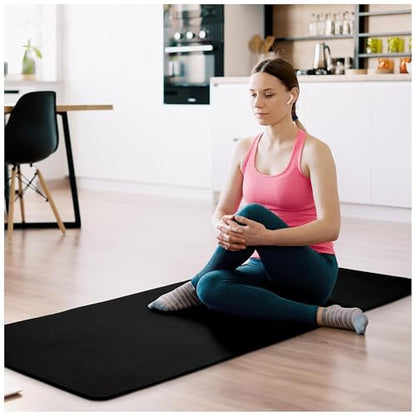Fitvids Yoga Mat, 1/2-Inch Extra Thick High Density Exercise Mat, Anti-Tear Exercise Yoga Mat with Carrying Strap, Suitable for Various Yoga Exercises - color: Black