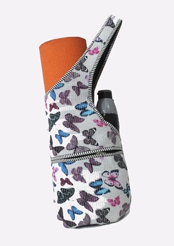 INDIAN CRAFT CASTLE Yoga Mat Bag | Tote Mat Bag | Sling Yoga Tote w/Large Side Pocket & Zipper Pocket | Yoga Mat Carrier Fits Most Size Mats - color: White Multi