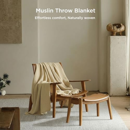 Threadmill Cotton Throw, Muslin, Beige, 100% Cotton Gauze Weave, All-Season | 100% Cotton, Muslin Weave, 50x65 in, Breathable, All-Season, Lightweight, OEKO-TEX Certified, Machine Washable - color: Beige, size: Throw