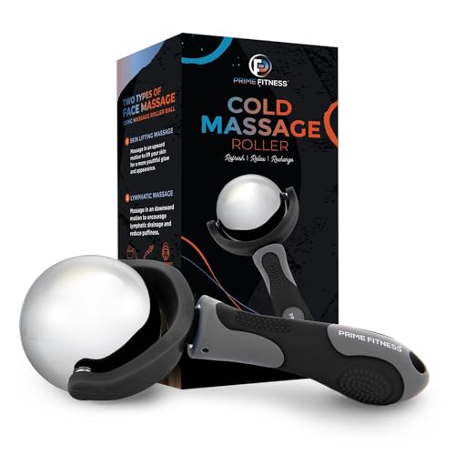 PRIME Fitness Cold Massage Roller Ball | Cold Therapy | Ice Roller Ball with Handle | cryo Stick | Relieve Muscle Pain (Black) - color: Black