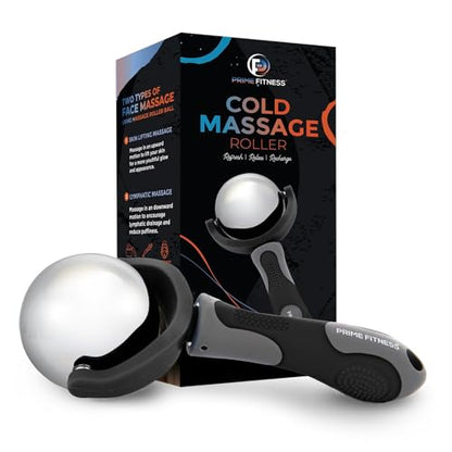 PRIME Fitness Cold Massage Roller Ball | Cold Therapy | Ice Roller Ball with Handle | cryo Stick | Relieve Muscle Pain (Black) - color: Black