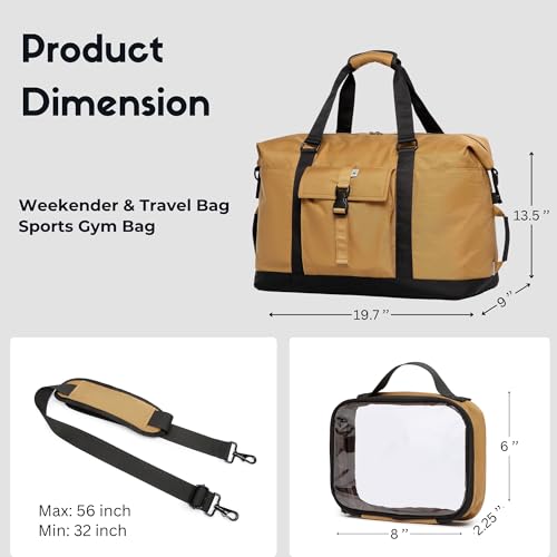 SUNNY BIRD Duffel with Utility Pouch, 40L Weekender Overnight Bag with Shoe Compartment for Travel and Sports (Brown and black) - color: Brown and black