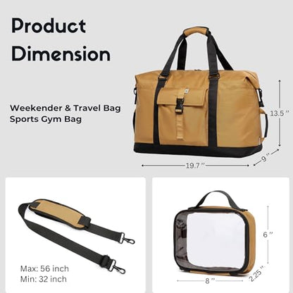 SUNNY BIRD Duffel with Utility Pouch, 40L Weekender Overnight Bag with Shoe Compartment for Travel and Sports (Brown and black) - color: Brown and black