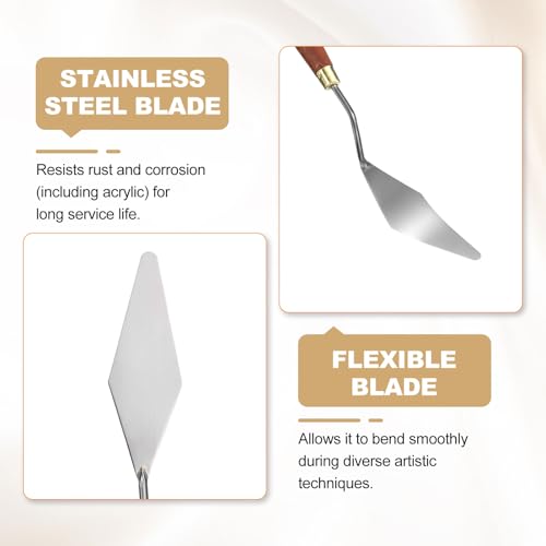 HARFINGTON Palette Knife Painting Tool 3.54" x 1.18" Stainless Steel Teardrop Blade 9.45" Length Spatula Painting Pallet Knives with Hole Beech Wood Handle for Oil Acrylic Canvas, Red/Silver - size: 9.45" x 1.18" x 3.54"