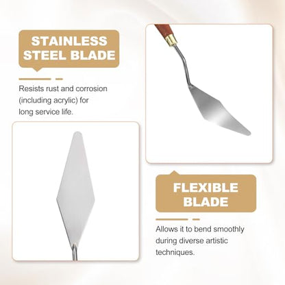 HARFINGTON Palette Knife Painting Tool 3.54" x 1.18" Stainless Steel Teardrop Blade 9.45" Length Spatula Painting Pallet Knives with Hole Beech Wood Handle for Oil Acrylic Canvas, Red/Silver - size: 9.45" x 1.18" x 3.54"