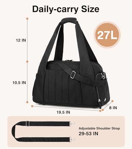 Marvolia Gym Bag for Women with Yoga Mat Holder, Black | Sports Duffle Bag for Travel with Shoes Compartment, Tote Bag with Wet Pocket for Yoga Workout, Dance - color: Black