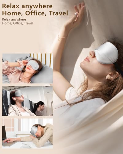 Silk Sleep Mask for Women Natural Mulberry - Soft Breathable Organic Natural Silk Fabric Blackout Sleep Mask with Adjustable Straps No Pressure Eye Mask for Travel Essentials Gifts (Light Gray) - color: Light Gray
