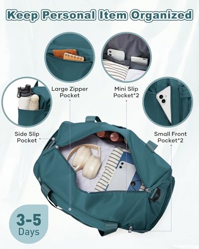Gym Bag for Women with Shoes Compartment Travel Duffel Bag Peacock Blue - color: J2-Peacock Blue
