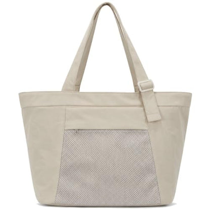 Travel Tote Bag for Women, Large Nylon Bag with Yoga Mat Strap and Luggage Sleeve,Shoulder Bag for Daily Use - color: Beige