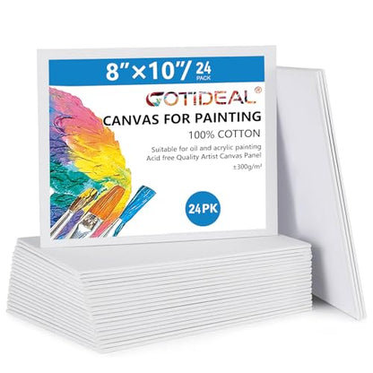 Canvas Boards for Painting, 8x10 inch Set of 24 | Gesso Primed White Canvases for Painting, 100% Cotton Art Supplies Canvas for Acrylic Paint, Pouring, Oil Paint - size: 8x10 inch