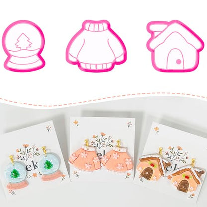 Xaekicr 3 PCS Christmas Polymer Clay Cutters Set – Winter Snow Globe, Sweater, House Clay Cutters for Earrings – Holiday Polymer Clay Molds and Clay Tools for DIY Crafts - color: 2A