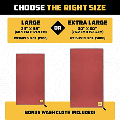 Wise Owl Outfitters Microfiber Camping Towel - Quick Dry Towel for Travel, Backpacking, Hiking, Beach, Gym & Yoga - Compact, Fast Drying & Lightweight - color: Red, size: X-Large (30x60) + Washcloth (12x24)