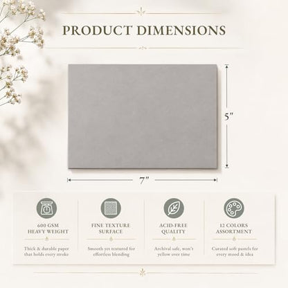 Somime 5x7 Sanded Pastel Paper Pad, 600gsm 12 Sheets of 12 Mixed Colors | Heavyweight Artist Drawing Paper Pad for Pencils and Soft Oil Charcoal Pastels - size: 5x7 12 sheets