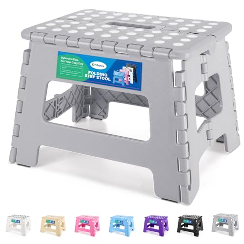 Dyforce Kids Step Stool 9 Inch, 300lbs Folding Step Stool for Toddler | Step stool Grey,Anti-slip Heavy Duty with Handle, Lightweight Foldable Foot Stool for Bathroom Kitchen Bedroom Outdoor - color: Gray, size: 9inch
