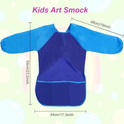 2 Pack Kids Art Smock Waterproof with Long Sleeve and 3 Roomy Pockets Artist Children Aprons for Toddlers Age 3-8 Painting Crafts（Blue） - color: 2 Pack Blue