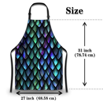 Gardening Apron for Men Dragon Scales Cute Aprons for Women for Kitchen Cooking Restaurant BBQ Painting Crafting 27” (W) x 31” (H), Waterproof Apron - color: Dragon Scales