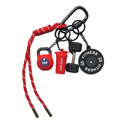 Fitness Keychain Barbell Dumbbell Keychain Bag Purse Charms Gym Lovers Fitness Enthusiast Gift Bag backpack Charms - color: Red+black