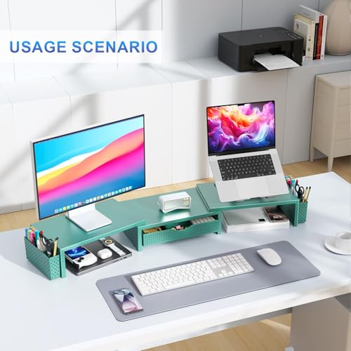 gianotter Dual Monitor Stand Riser With Drawer and 2 Pen Holders - color: Green