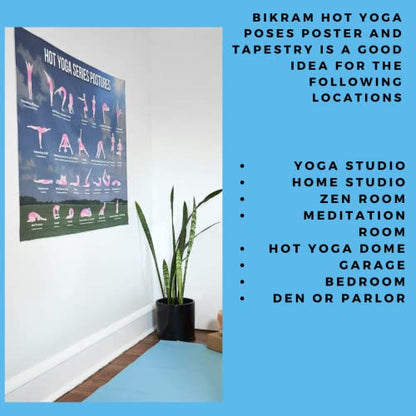 Large Bikram Yoga Poses Poster - Tapestry for Hot Yoga Decor - Beginners' Guide Chart for Effective Exercise, Microfiber Material - Wall Decoration for Gym, Studio, Zen Room and Dome