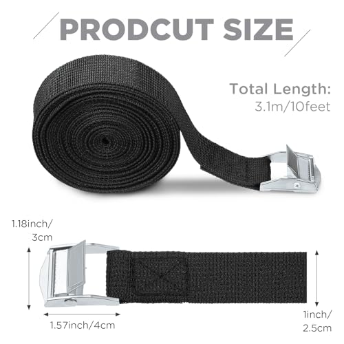 Riakrum 10 Feet 15 Pack Lashing Straps with Buckles, Adjustable, Black - color: Black, size: 10 Feet