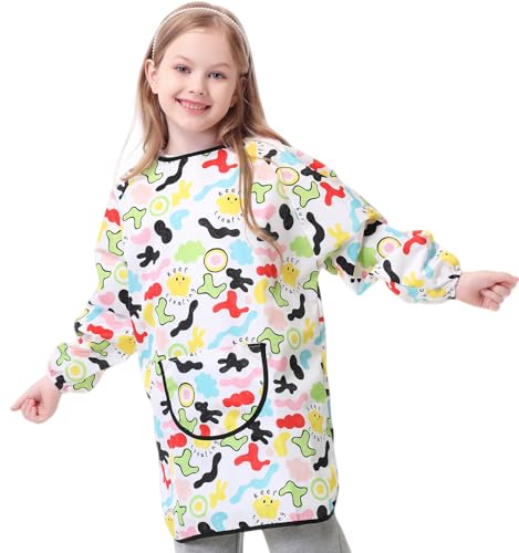 Kids Art Smock for Painting-Waterproof Long Sleeve Smocks for Kids with Full Arm Protection, Adjustable Tie-Back ArtistSmock for Girls & Boys Painting Apron for Arts, Crafts, Cooking-8-4. - color: Twinkle Tracks, size: XXXL for Age 8-14