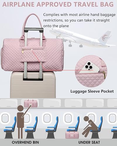 Women Weekender Travel Duffle Bag: Initial Duffel Overnight Bags with Shoe Compartment Large Carry on Tote with Toiletry Bag Weekend Traveling Yoga Gym Hospital Bag for Women with Wet Pocket Letter M - color: 18-Pink Letter M, size: Large
