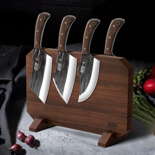 HOSHANHO 8PCS Butcher Kitchen Knife Set, Sharp Magnetic Knife Block Set | Hand Forged High Carbon Stainless Steel Chef Knives Set with Meat Cleaver Knife & Bone Chopper Knives Gift for Men - size: 6"