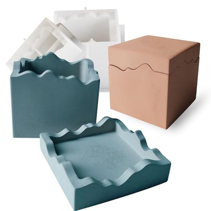 Square Box Mold with Irregular Edges, Creative Candle Vessels Jewelry Holder Resin Concrete Molds, Unique Storage Container Jar Dish Display Silicone Molds DIY Epoxy Resin Art Craft Kit - color: Irregular Square Box with Lid