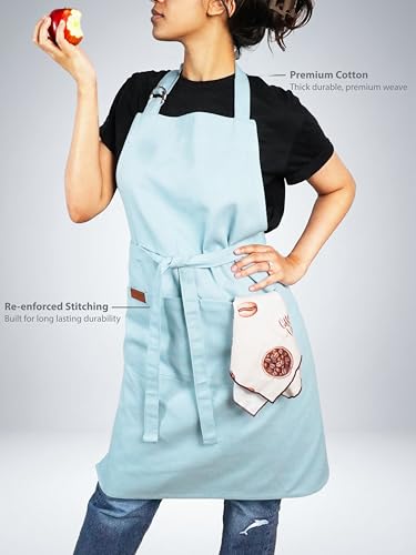 100% Cotton Kitchen Apron with 2 Pockets – Adjustable Chef Apron for Cooking Baking BBQ – Unisex Apron - color: Aqua