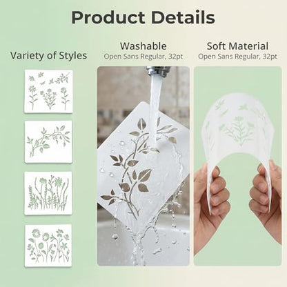 12 Pieces Wildflower Stencils for Painting,Reusable Flower Stencils Set with Large & Small Sizes,DIY Plastic Painting Templates for Wall,Wood,Fabric,Canvas,Crafts - style: 12PCS 6x4.7"