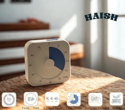 60 Minute Visual Timer for Kids - Premium Countdown Timer with Magnetic Back & Pause Function, Silent Operation for Classroom Teaching Home, Time Management Tool(Batteries Included) (Blue) - color: Blue
