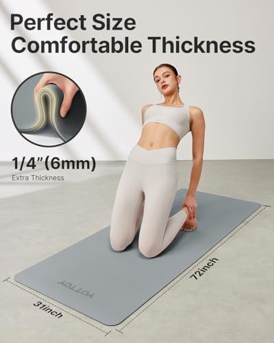 Yoga Mat,Non-Slip TPE Exercise Mat(1/4 Inch) for Pilates, Fitness & Barefoot Workouts, Home Gym Studio with Strap & Bag - color: Grey, size: 31 x 0.24 Inches