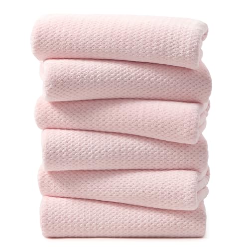 REDKISS Microfiber Hand Towels Set of 6, 16 by 28 inches, Ultra Soft and Highly Absorbent Hand Towels for Bathroom, Gym, Shower, Hotel, and Spa, Pink - color: Pink 06, size: 16'' x 28''