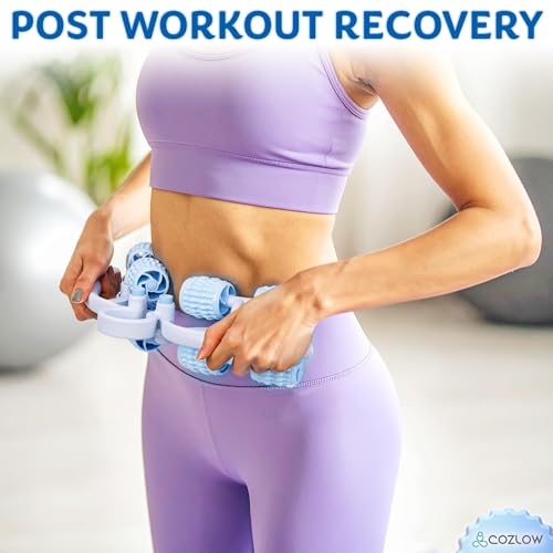 COZLOW Leg Massage Roller - Adjustable Arm Belly Massager Roller Stick to Reduce Cellulite Appearance - Deep Tissue Myofascial Release Tool - Lymphatic Drainage Massaging Tool - color: Blue/White