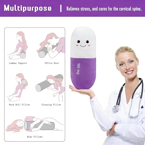 Cervical Neck Roll Pill Pillow, Cylinder Bolster Chill Pillows with Washable Cover, Round Neck Pillows Support for Bed Sleeping, Designed for Head, Neck, Lumbar, Legs Back and Yoga (Purple, M) - color: Purple
